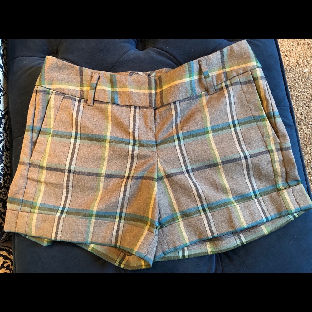Polyester, rayon, spandex Drew fit plaid shorts